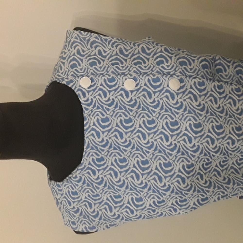 Vintage 60s Blue and White Mod Dress 16 - Picture 2 of 11